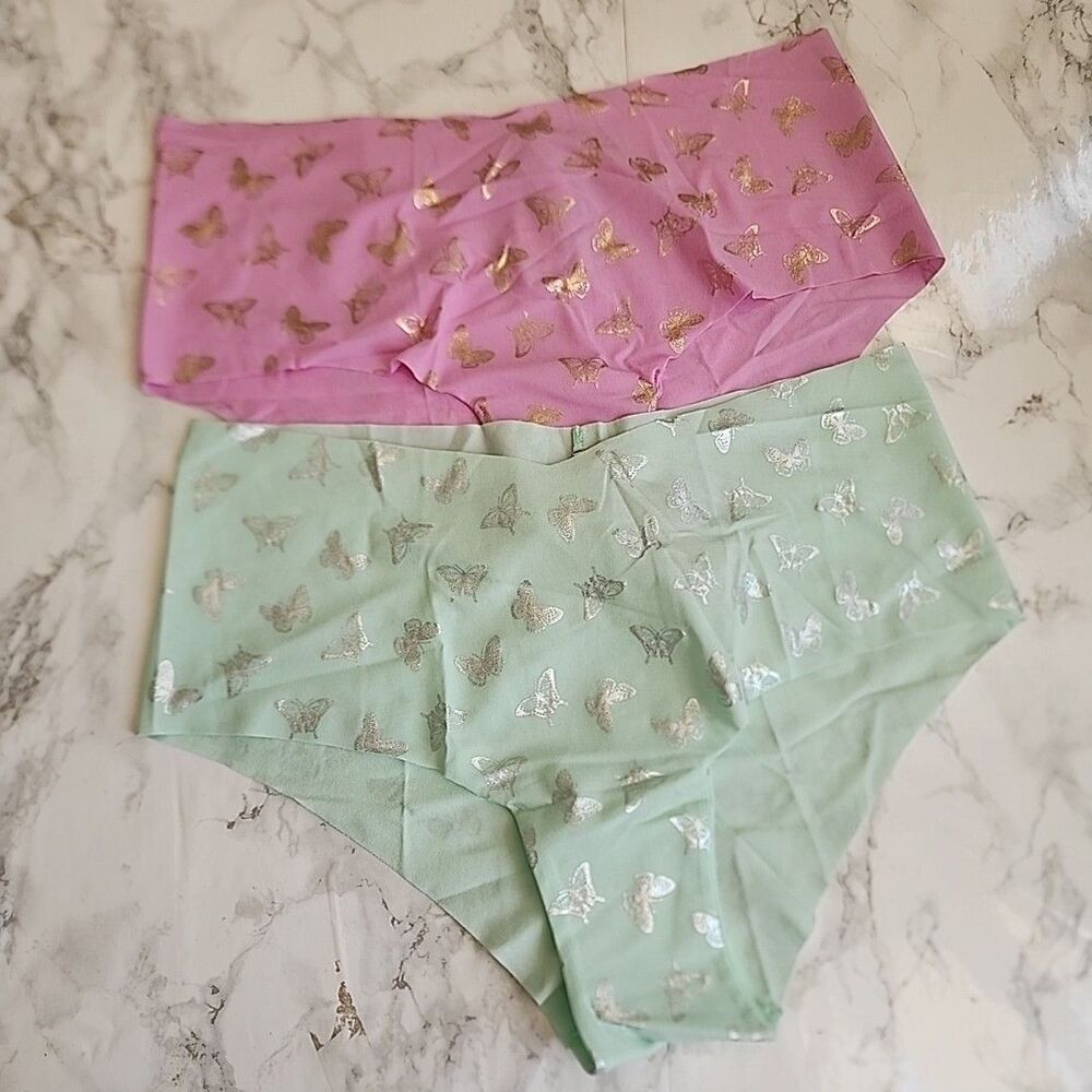 2 VICTORIA'S SECRET PINK No Show Panty  Butterflies Cheekster  NWT